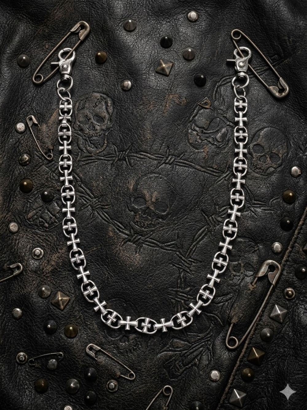 Gothic Silver Link Cross Wallet Chain 13 Inches